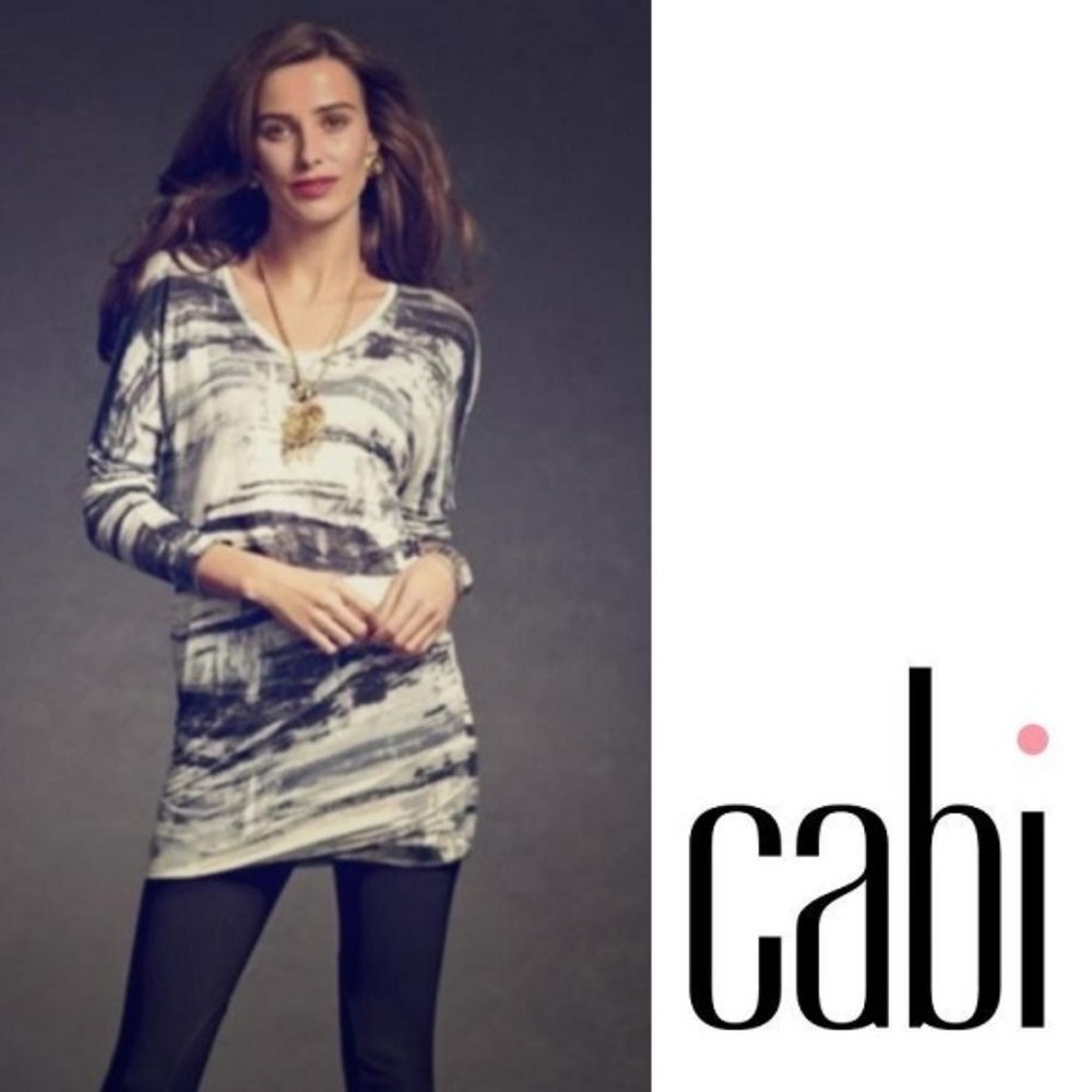 CABI Paint Brush Tunic Top Womens S Grey Tie Dye $79 Rayon Stretch Designer #130